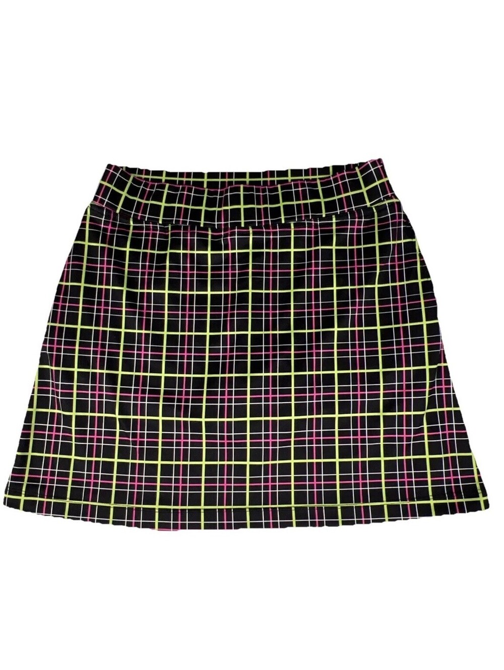 Bermuda Sands XP Performance Golf Skort S Neon Plaid Skirt Pockets UV Protect